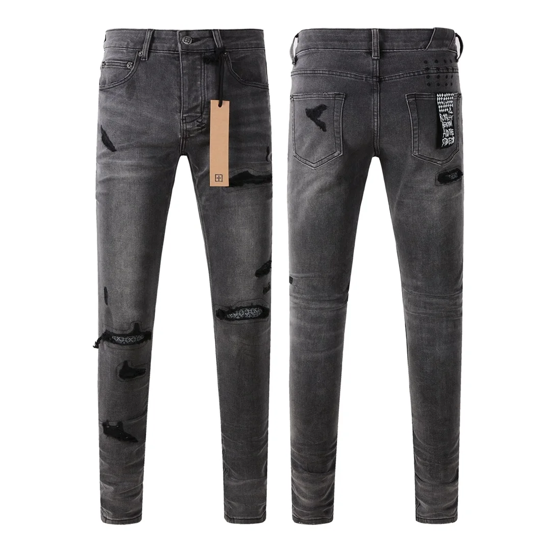 Black Gray Fashion Men Jeans KSUBI Cross High Street Hole Trend Low Rise Skinny Denim Pants Pleated Ripped Frayed Trousers 3010