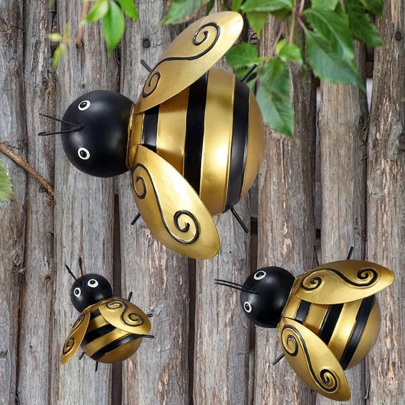 3PCS Bees Wall Sculpture Indoor Outdoor Bee Hanging Decor For Home Restaurant Garden Yard