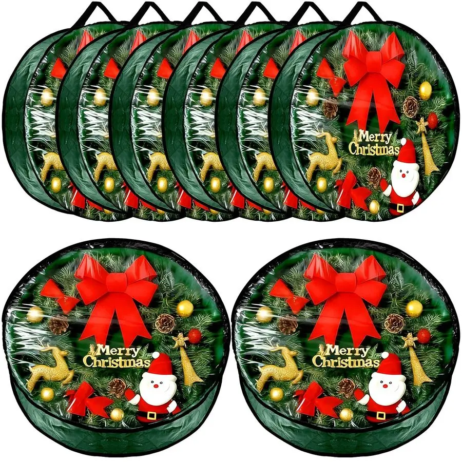 

8 Pieces Wreath Container Christmas Wreath Storage Bag Garland Tear Resistant Fabric Round Boxes with Clear Window for Storage f