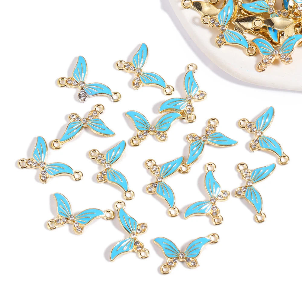 20Pcs/Lot 18*24 Retro Alloy Enamel Half Rhinestone Butterfly Connectors Charms For DIY Necklace Bracelet Jewelry Making Findings