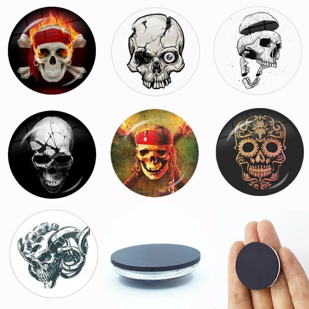 Classic Skull Pattern Fridge Magnet 30MM Glass Cabochon Magnetic Refrigerator Stickers Note Holder Home Decor Gift