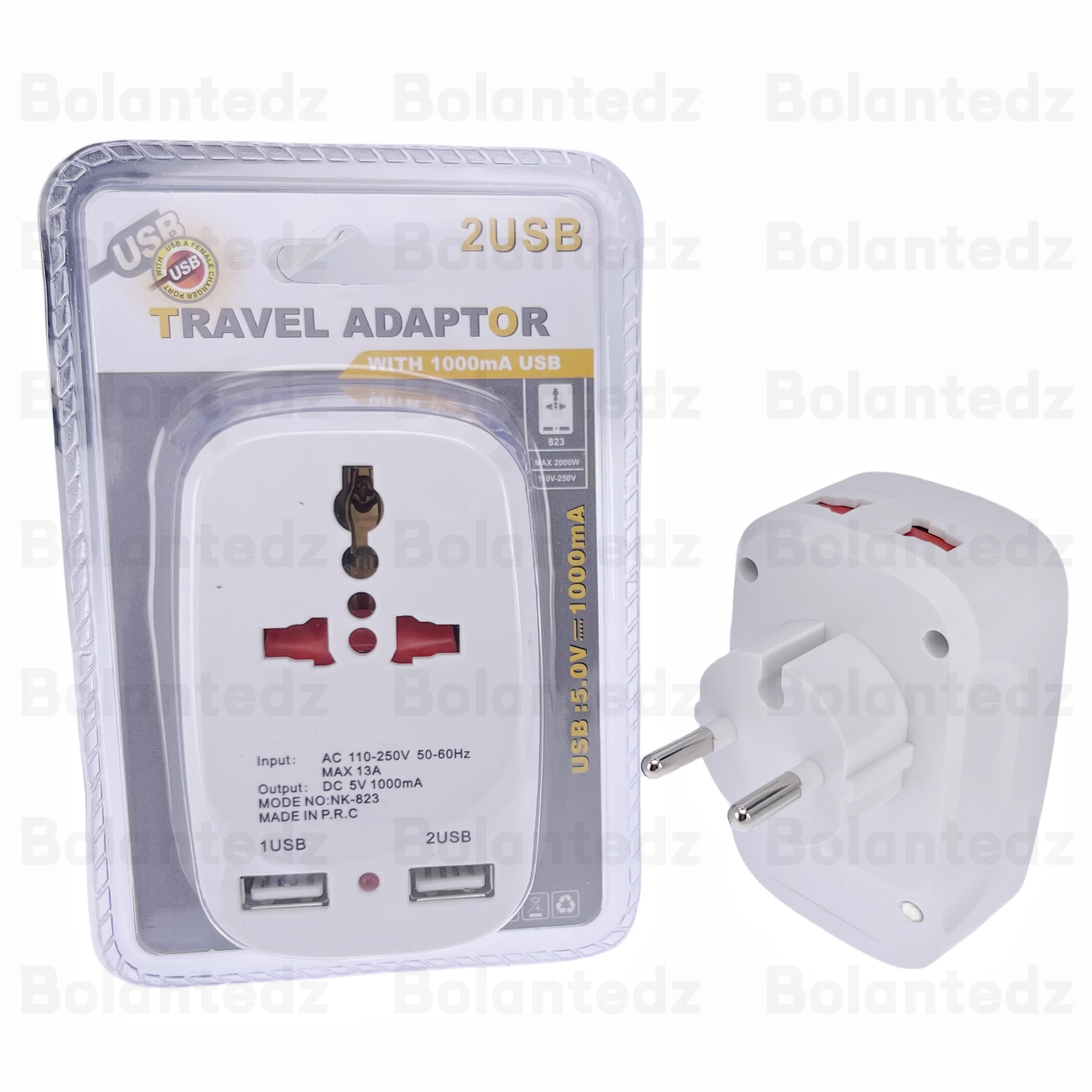 Universal International Plug Adapter 2 USB Charging Port World Travel AC Power Charger Adapter EU & UK Converter With LED MAX13A