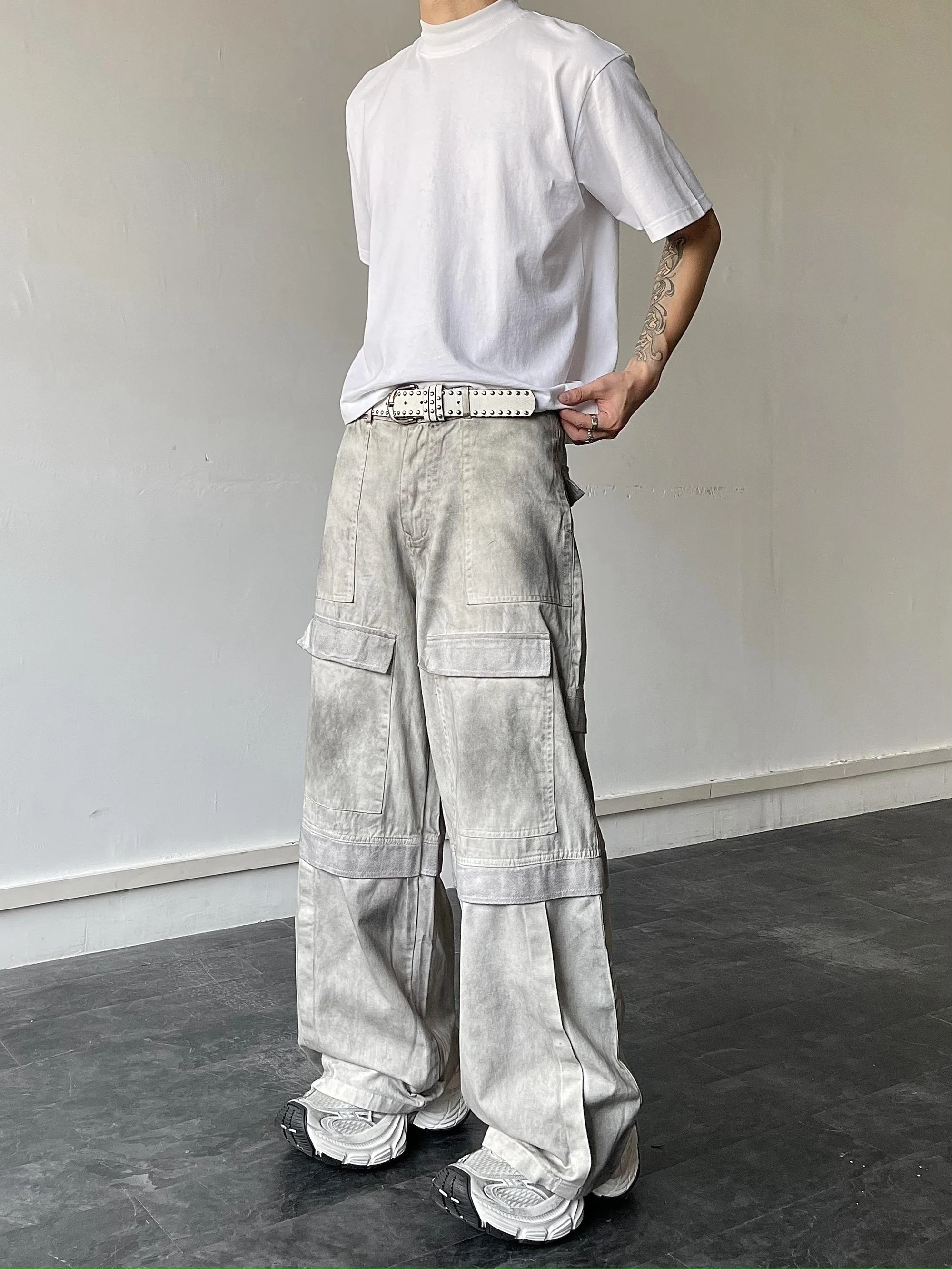 Heavy Industry Waste Soil Dirty Cargo Pants Distressed Y2k Pants Street Wear Baggy Jeans