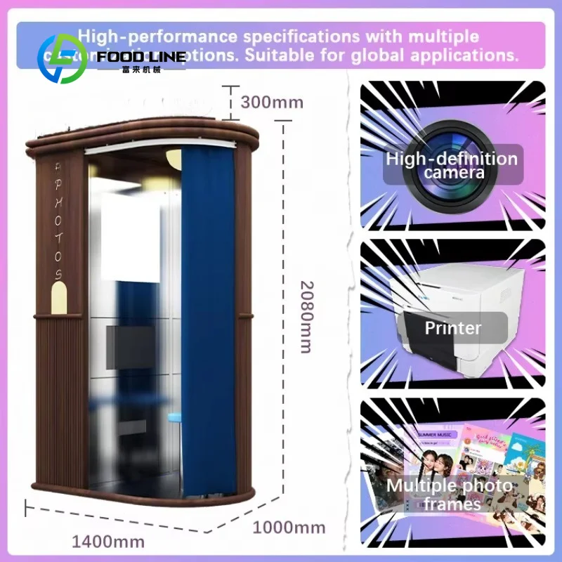 custom enclosed photo booth nordic vintage design indoor instant print kiosk for shopping mall commercial wholesale purchasers