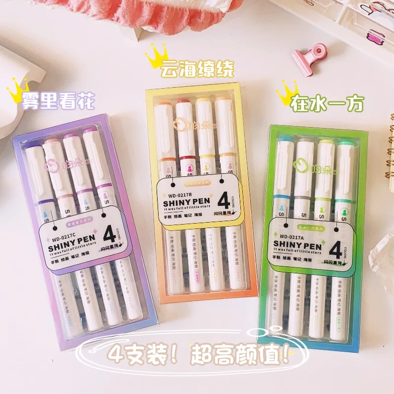 4Pcs Kawaii Stationery, Highlighter, Learning Marker, Art Drawing Graffiti Pen, Hand Account Key Marker, Creative Highlighter