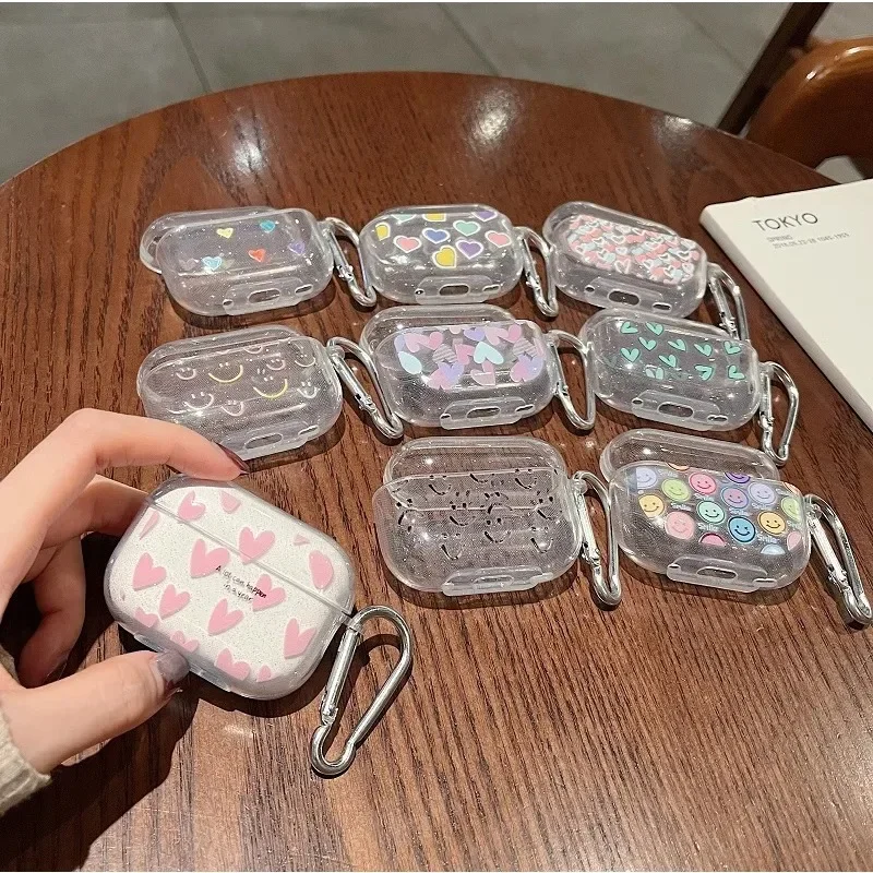 ل AirPods 4 حافظة بريق لامعة الكرتون لينة غطاء سيليكون ل AirPods 3 1 Pro 2nd الفتيات الملونة القلب سماعة صندوق شحن