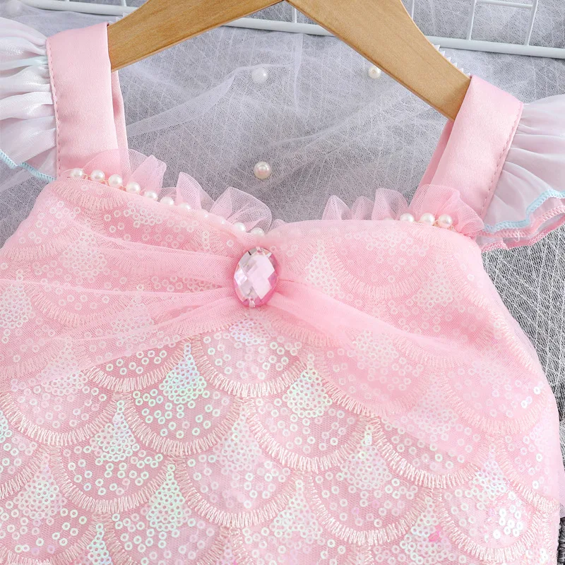 فستان الأميرة الوردي الأنيق بدون أكمام مع دانتيل وتول - فستان حفلات الهالوين للفتيات، فستان الهالوين للأطفال #2