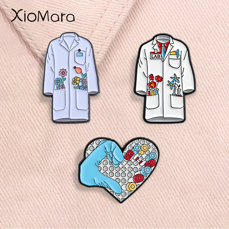 Medicine Hematology Test Tube Enamel Pins Medical Floral Lab Coat White Doctor Scientists Coat Brooches Lapel Badge Jewelry Gift