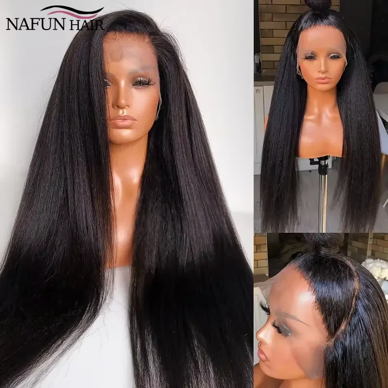 

30Inch Transparent Kinky Straight 13x4 Lace Front Human Hair Wigs Yaki Brazilian 4x4 Lace Closure Wig For Woman Natural Hairline