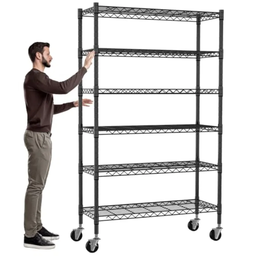 

6-уровневые полки для хранения, сертифицированные NSF проволочные стеллажи на колесах, сверхмощные металлические полки, регулируемые стальные стеллажи, 2100 фунтов Ca