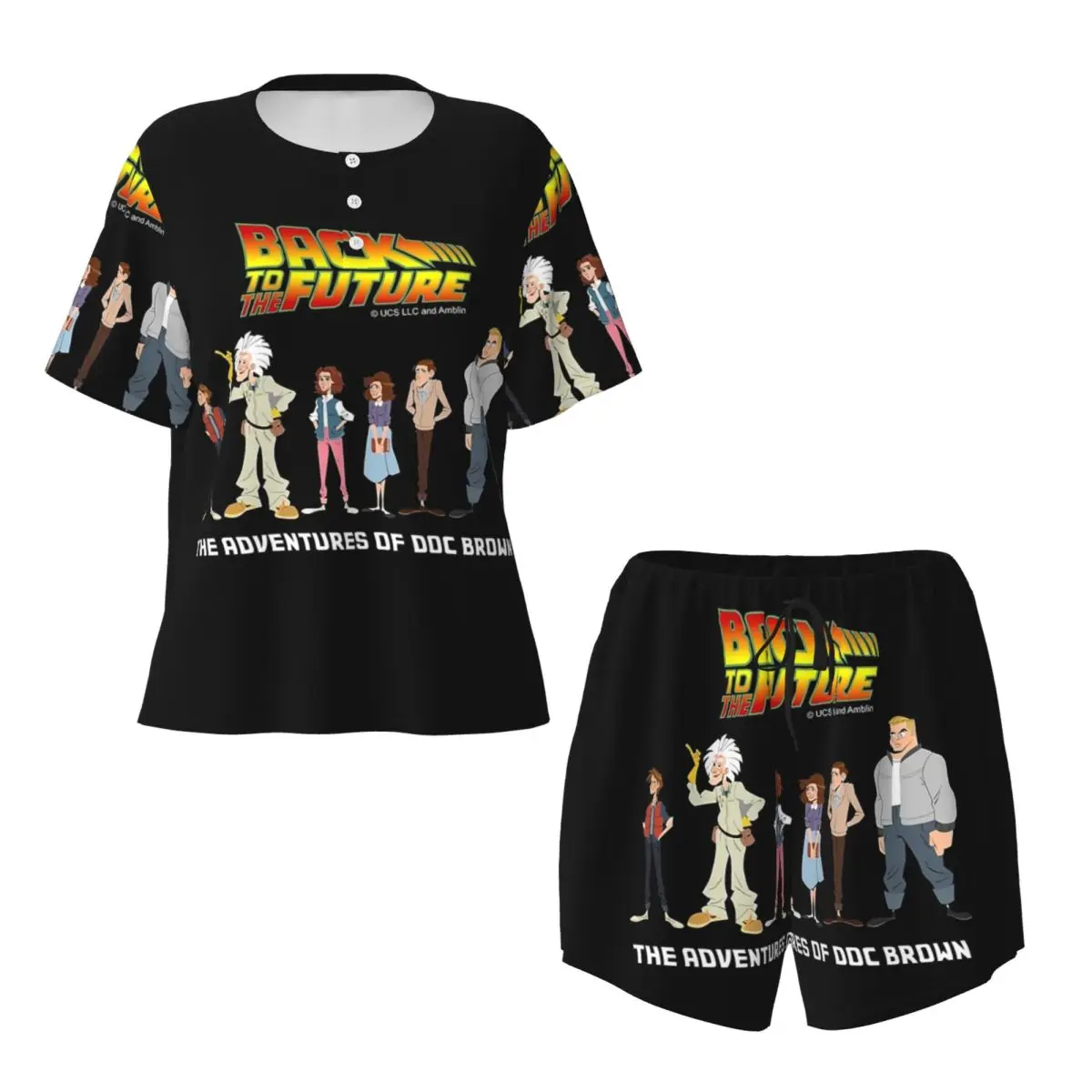 Retro Back To The Future DoormatRound Neck Short Sleeves Nightdress for Sleeping Sleepshirts Women Loose Pajama Set Short Pants