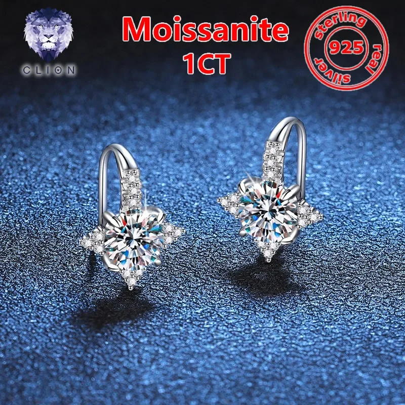 CLION Moissanite 0.5CT/1CT D/VVS Women's Earrings 925 Sterling Silver with Certificate