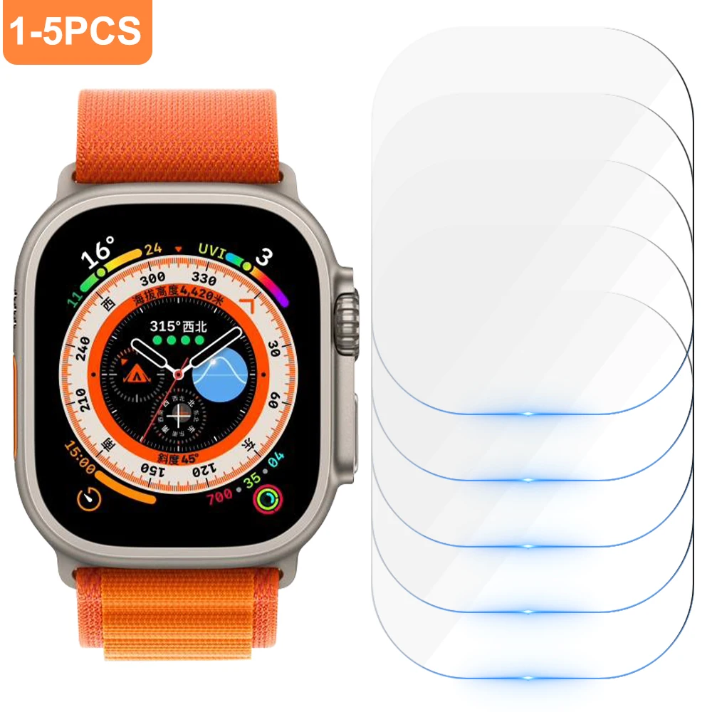 1-5PCS Tempered Glass for Apple Watch Ultra 49mm Waterproof Anti-Scratch Screen Protector for Apple Watch Ultra Accessories