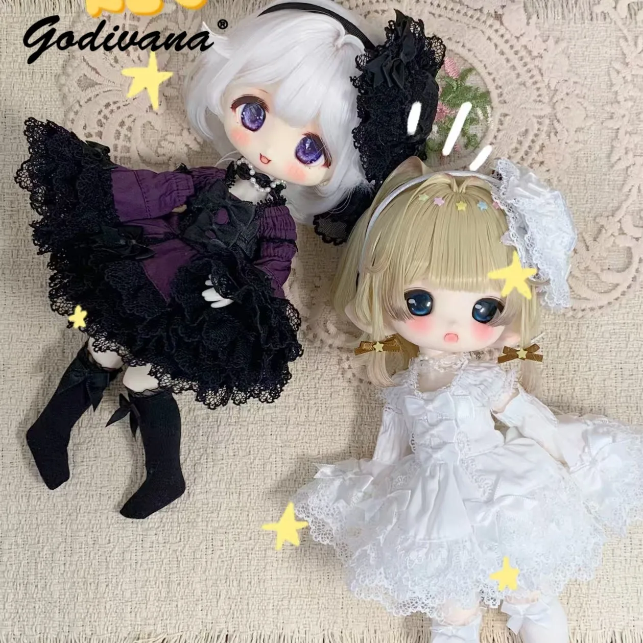 1/6 BJD Doll Clothes Gothic Sweet Dark Purple Lolita Doll Dress Lace Ruffle Outfit Vintage Bow Elegant Flare Sleeve Full Set