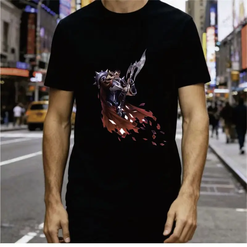 Light and Dark Twin Knights Anime Print Short Sleeve T-Shirt - Golden Shield Warrior Dark Assassin Gaming Character Unisex Top