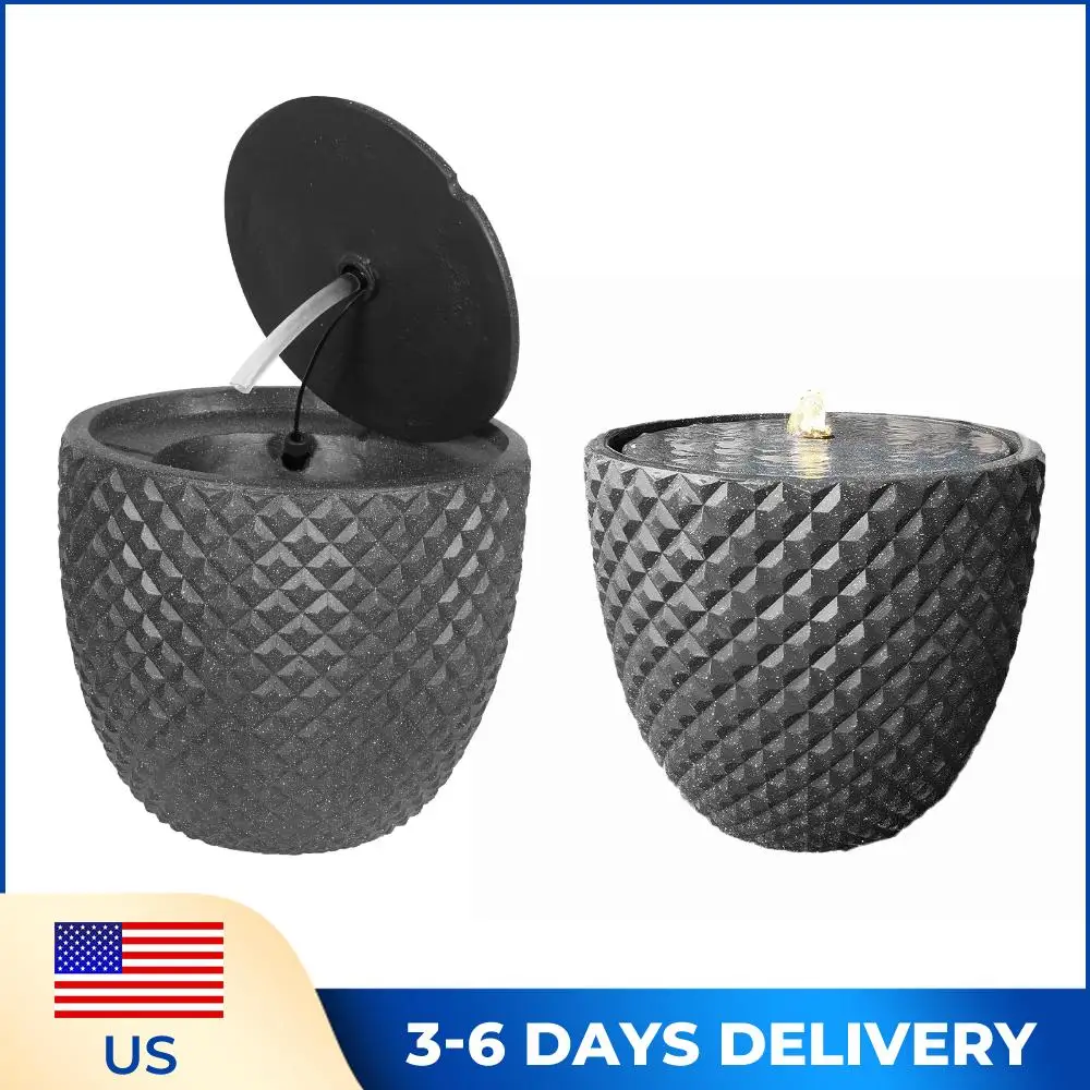 

14 Inch Solar Water Fountain Garden Water Fountain Round Stone Solar Powered with LED Lights & Pump for Garden Patio Decor Porch