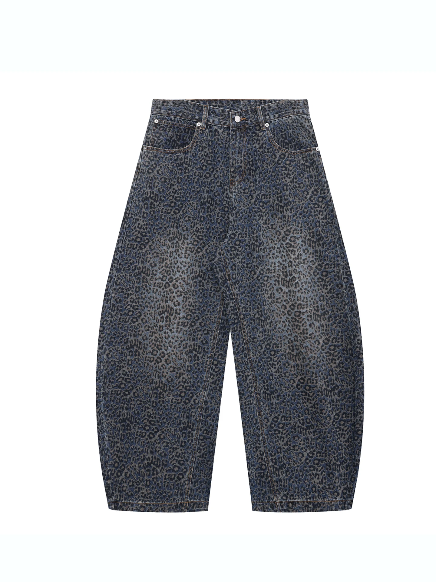 Designsecrets Jeans Americanos com Estampa de Leopardo em Degradê, Calças Casuais Unissex de Perna Larga e Soltas, Modernas, em Mistura de Algodão e P