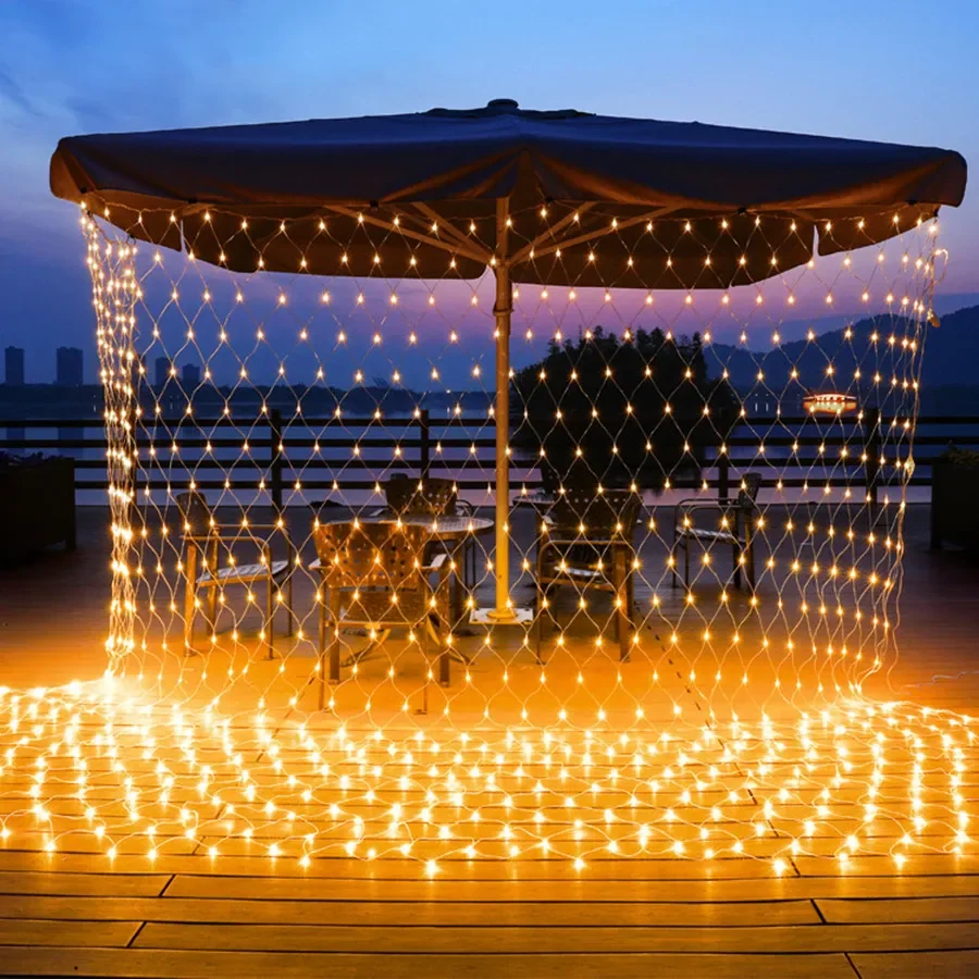 Solar or EU Plug Net Light Mesh Fairy Lights Waterproof Garland With 8 Modes Timer Christmas Decorations For Home 3M*2M Holiday