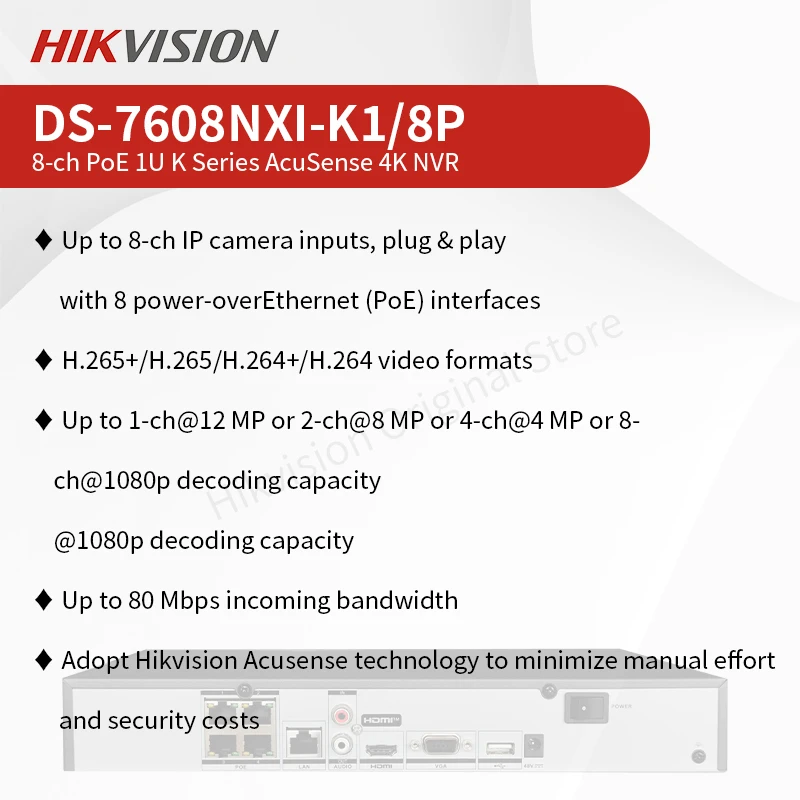 Hikvision 8 16 Ch NVR 4K POE Network Video Recorder Smart Security Storage Playback System DS-7608NXI-K1/8P DS-7616NXI-K2/16P