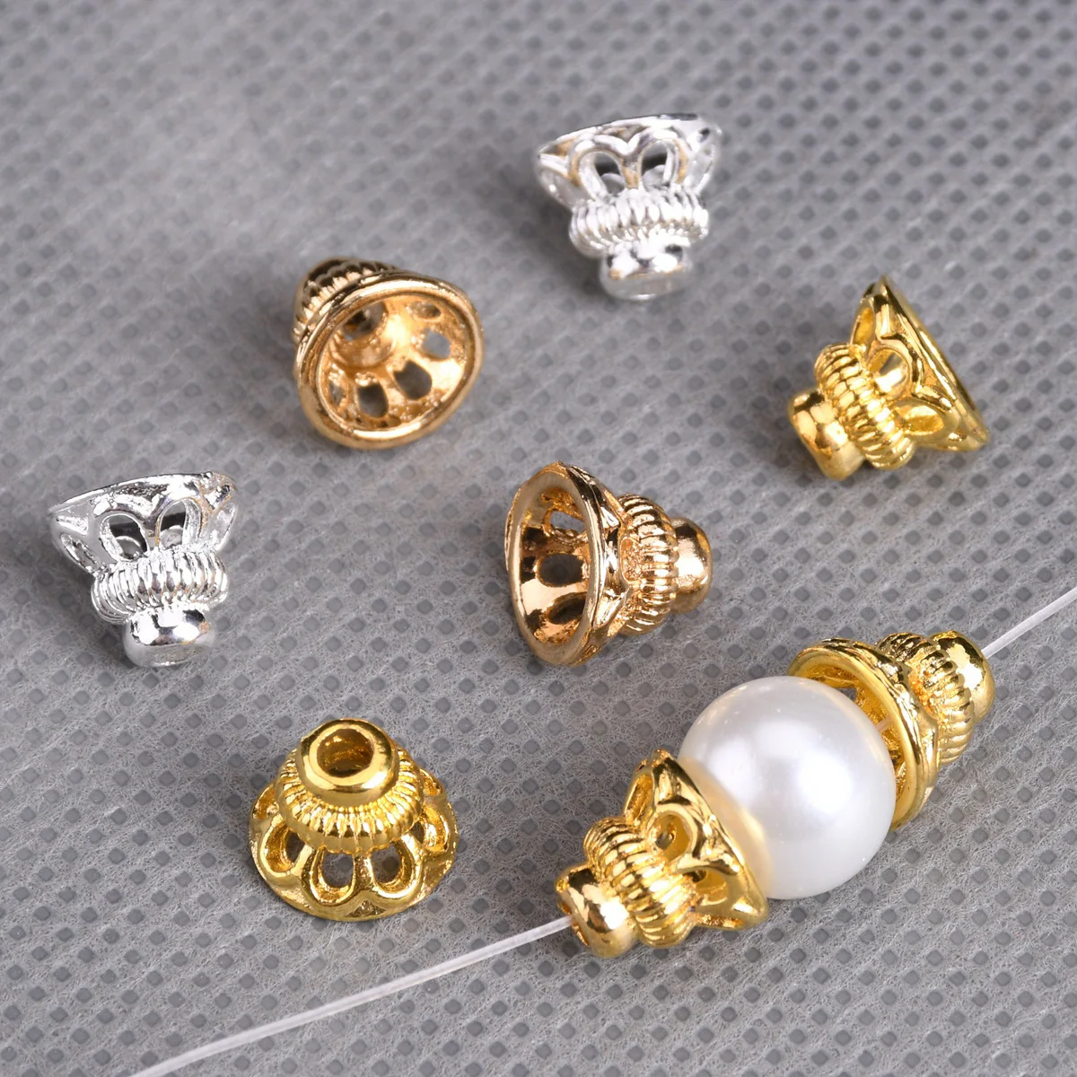 

10pcs Bugle Shape 9.5x7.8mm Gold/Silver Color Metal Loose Spacer Beads Caps Fit 8mm 10mm 12mm Beads For Jewelry Making Findings