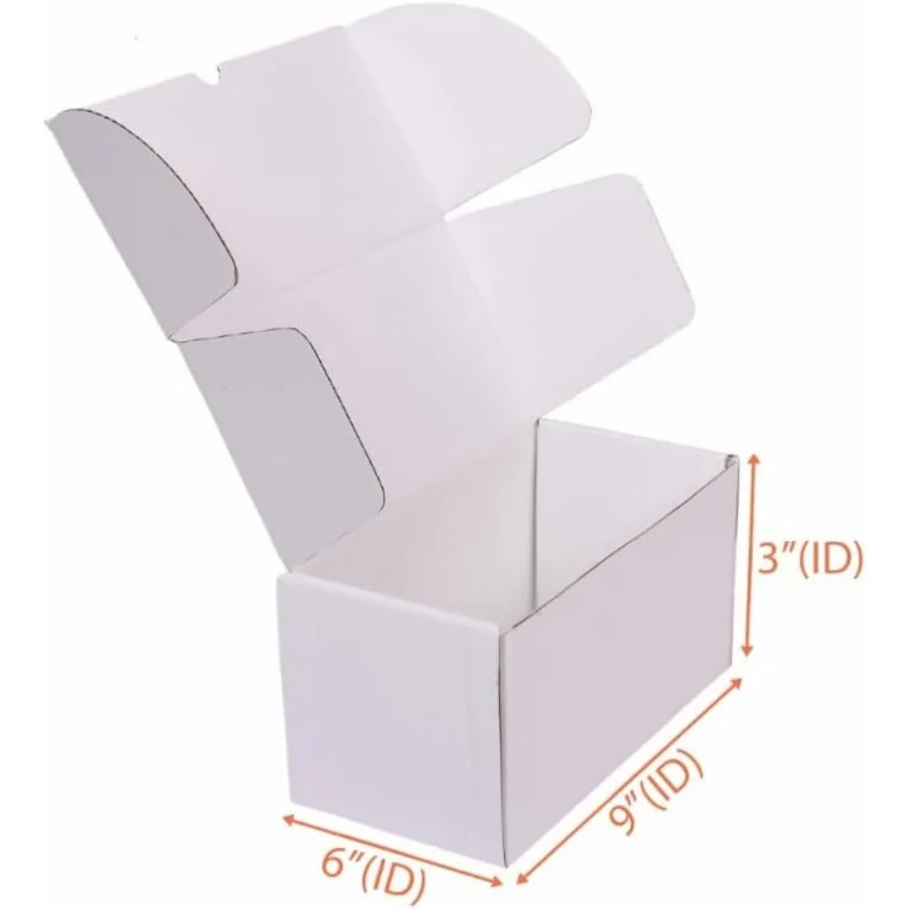 صناديق بريد كبيرة من الورق المقوى مقاس 9 × 6 × 3 للهدايا، سميكة 1/16 بوصة، صنع في الولايات المتحدة الأمريكية، تصميم علوي من الثنية، صندوق شحن مموج