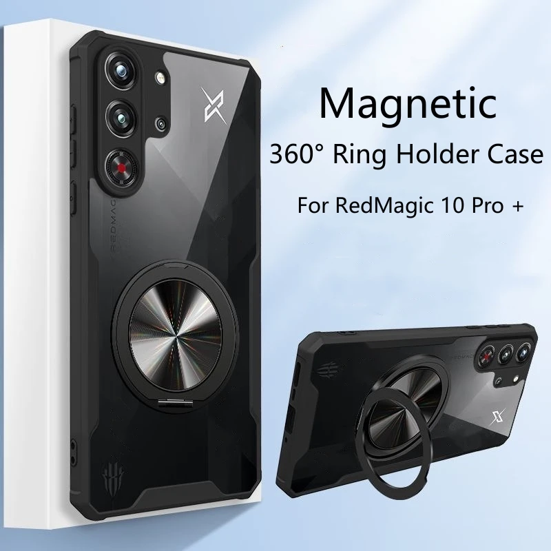 

Magnetic Case For Red Magic 10 Pro Plus Case 360° Rotatable Ring Holder Stand Cover For Nubia RedMagic 10S Pro Transparent Shell