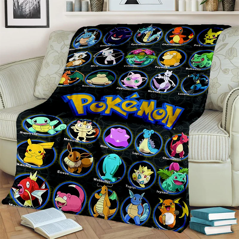 2025 New Cute Pikachu Pokemon Cartoon Gift Soft Plush Blanket,Flannel Throw Blanket for Living Room Bedroom Bed Sofa Cover Kids