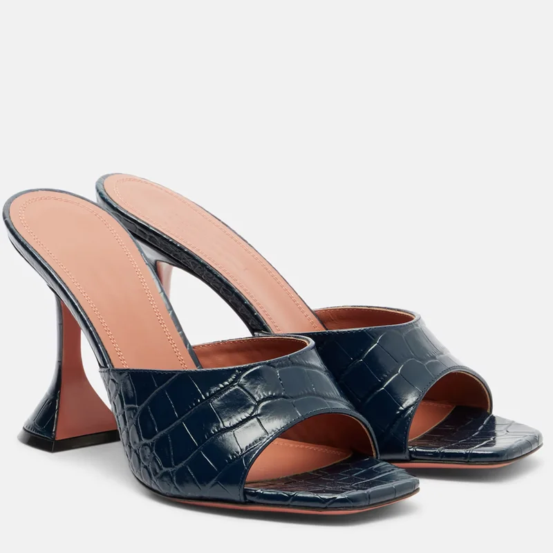 Wines Glass Hee Crocdile Leather Slippers Sexy Square Toe Accept Slip On Customized New Arrivals Fashion Women Moderd Shoes