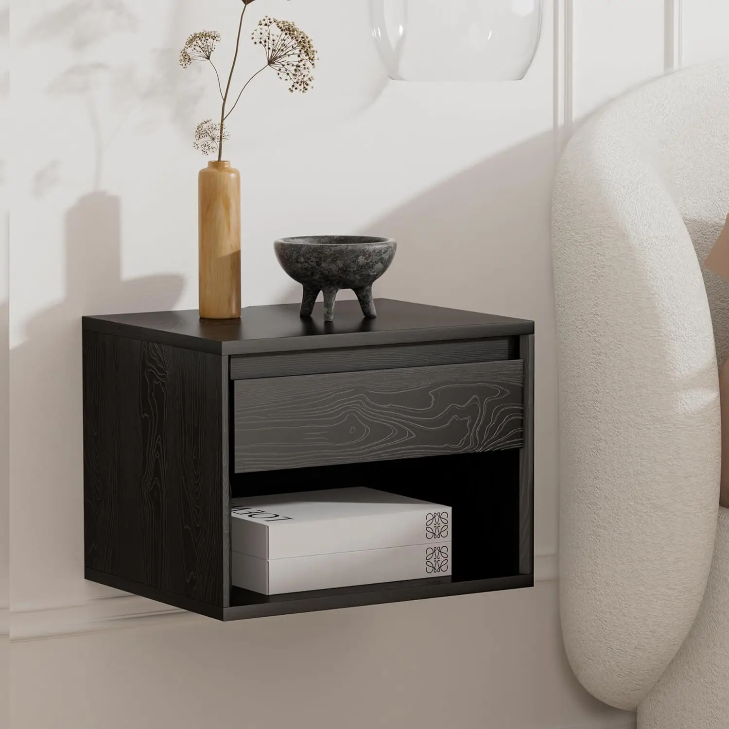 

Floating Nightstand, Wall Mounted Bedside Table With Storage Drawer And Open Shelf, Modern Night Stand WithHandless, Customized