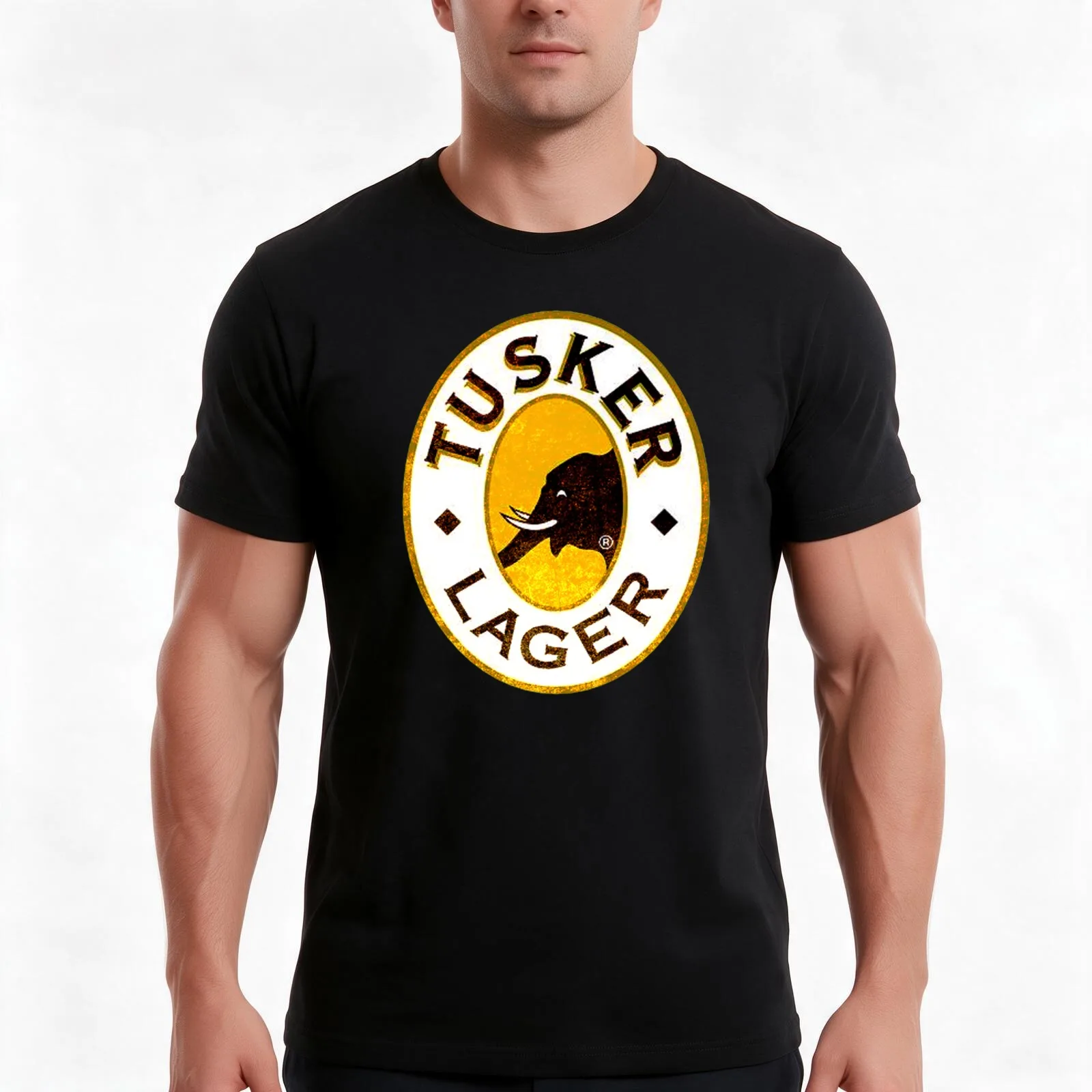 Tusker lager T-Shirt, Summer Casual Cotton Tee, Oversized Streetwear Tops, Vintage Graphic Print, Loose Fit Short Sleeve