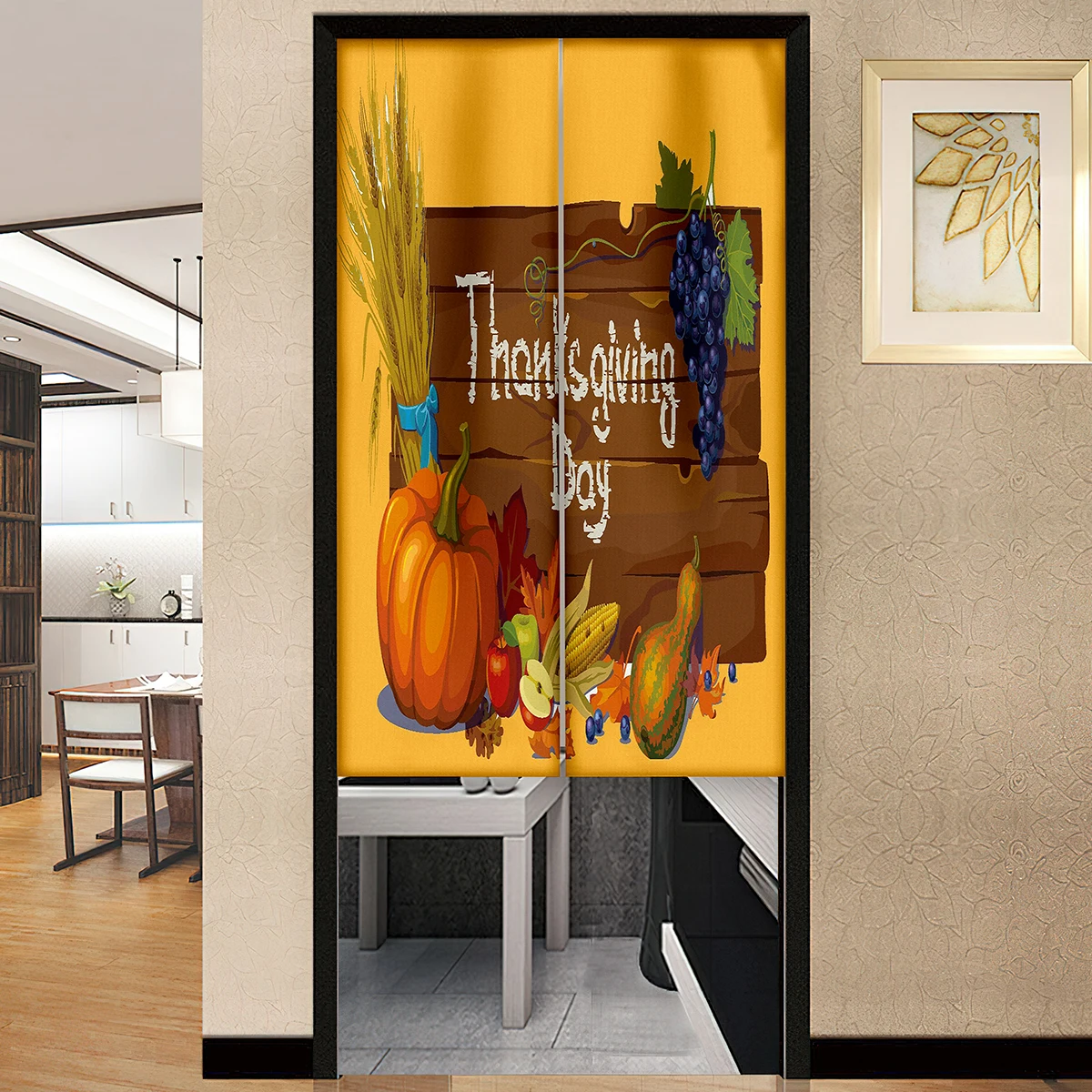 Happy Thanksgiving Melon Door Curtains Kitchen Living Room Partition Home Entrance Restaurant Hanging Half-Curtains Decoration