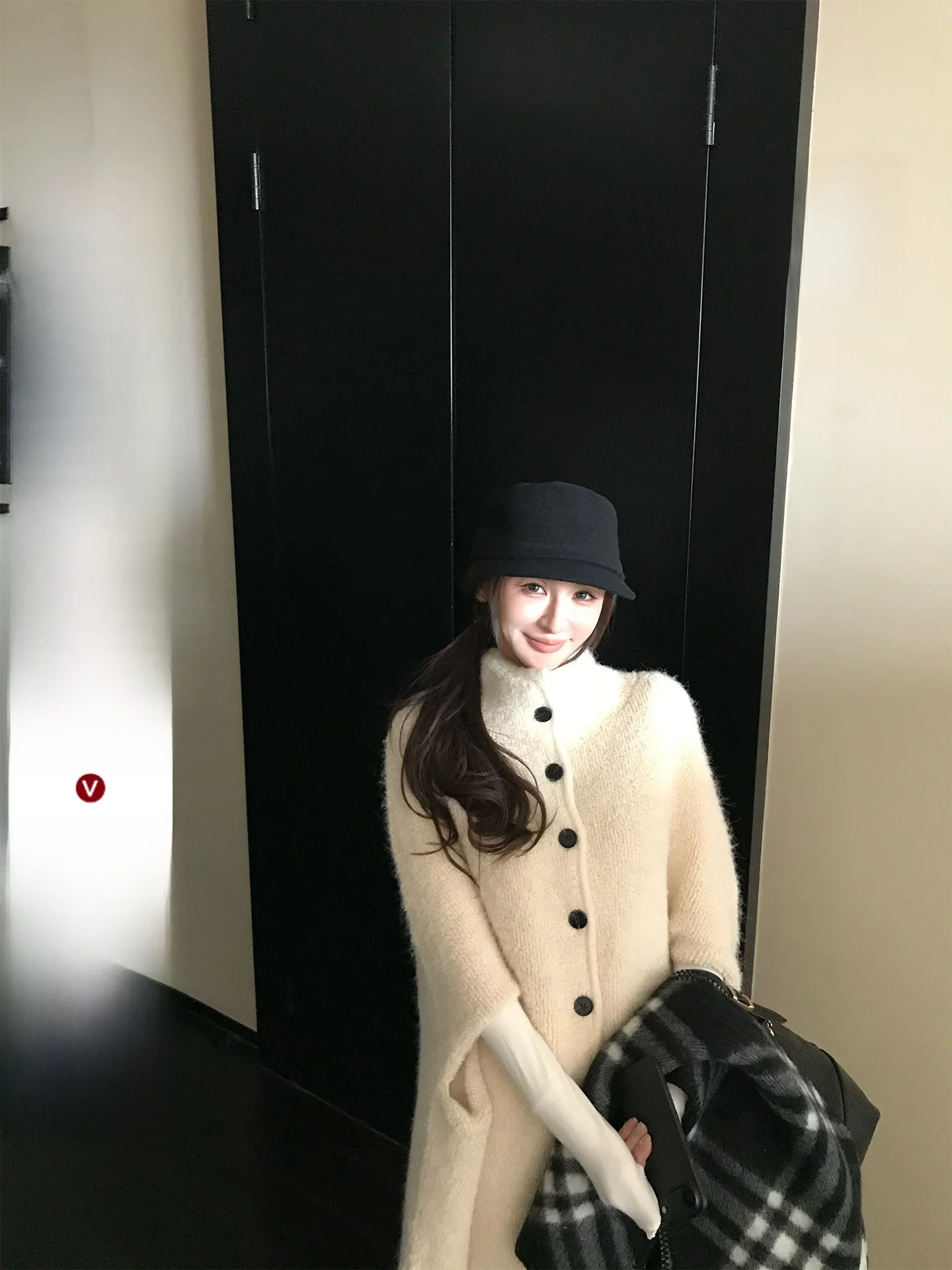 

Шерстяное вязаное пальто Ele Woolen Knitted, бренд Skk Store, винтажный стиль, маленький французский шик, с круговым узором, для женщин