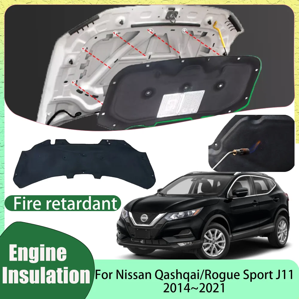 

Для Nissan Qashqai Rogue Sport J11 2014 ~ 2021 2015 2016 2017 2018 2019 2020 автомобильный капот подкладка двигателя теплоизоляционный хлопковый звукоизоляционный коврик чехол аксессуары