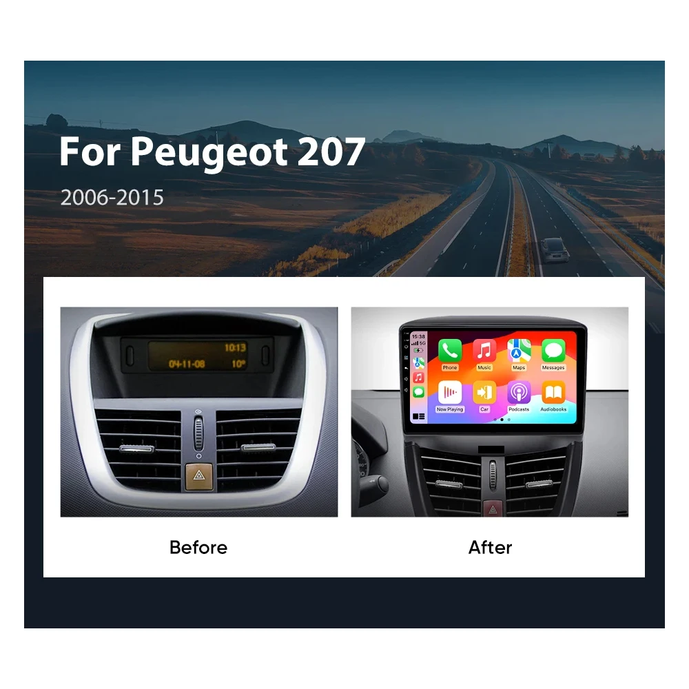 Android 16 12+256GB CarPlay Auto For Peugeot 207 CC 2006 - 2015 Car Radio Multimedia Video Player GPS stereo Head Unit 4G WIFI
