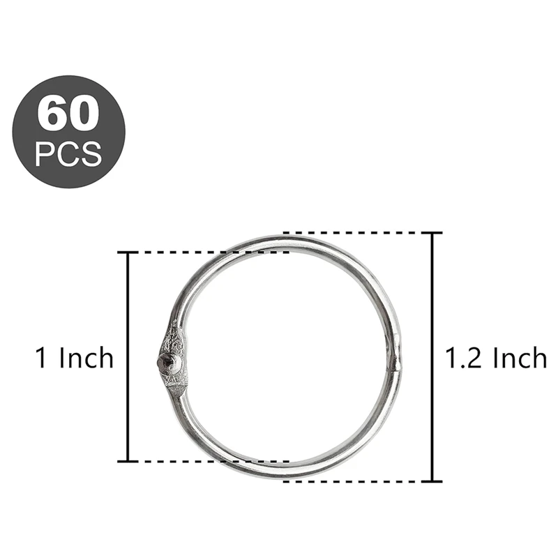 A56G-60 PCS Loose Leaf Binder Rings 1-Inch Office Book Rings, Nickel Plated Steel Binder Rings, Key Rings, Metal Book Rings