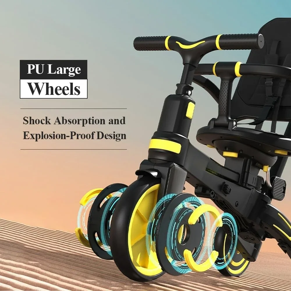 幼児用9-in-1プッシュトライク、調節可能なハンドルと安全ハーネス付きの変形可能なキッズトライク、軽量で折りたたみ可能、男の子と女の子向け