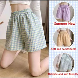 Summer Home Shorts Women's High Waisted Slimming Wide Leg Pants Sports Casual Pants Loose Plaid Pajama Pants