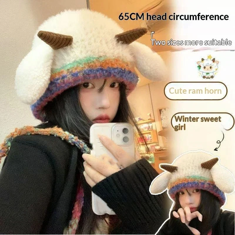 Fluffy Plush Sheep Winter Hat With Squeaky Ears Thick Warm Lining For Daily Wear Outdoor Trips