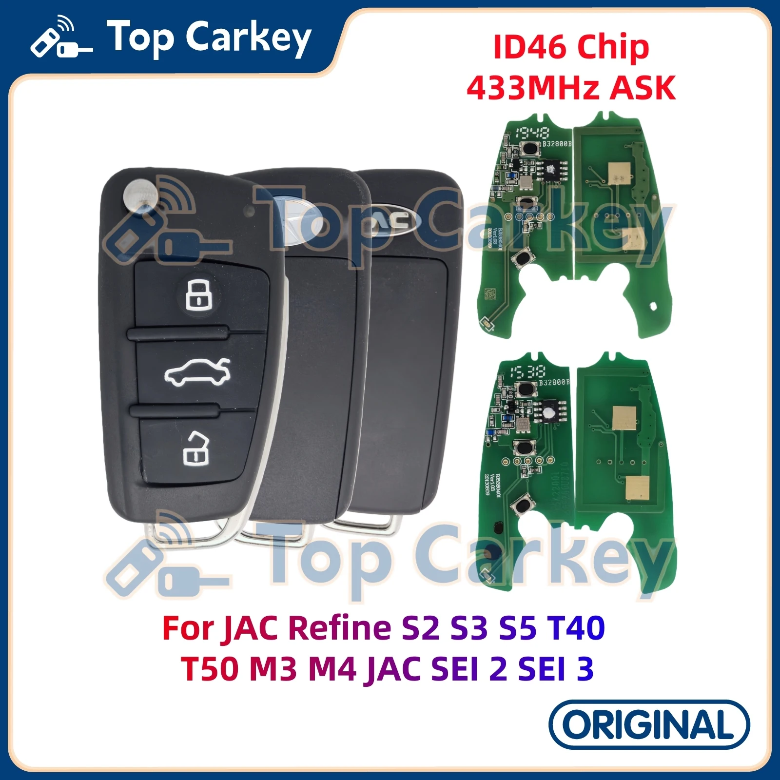 

TopCarkey Original Flip Remote Key ID46 Chip 433MHz for JAC Refine S2 S3 S5 T40 T50 M3 JAC SEI 2 SEI 3