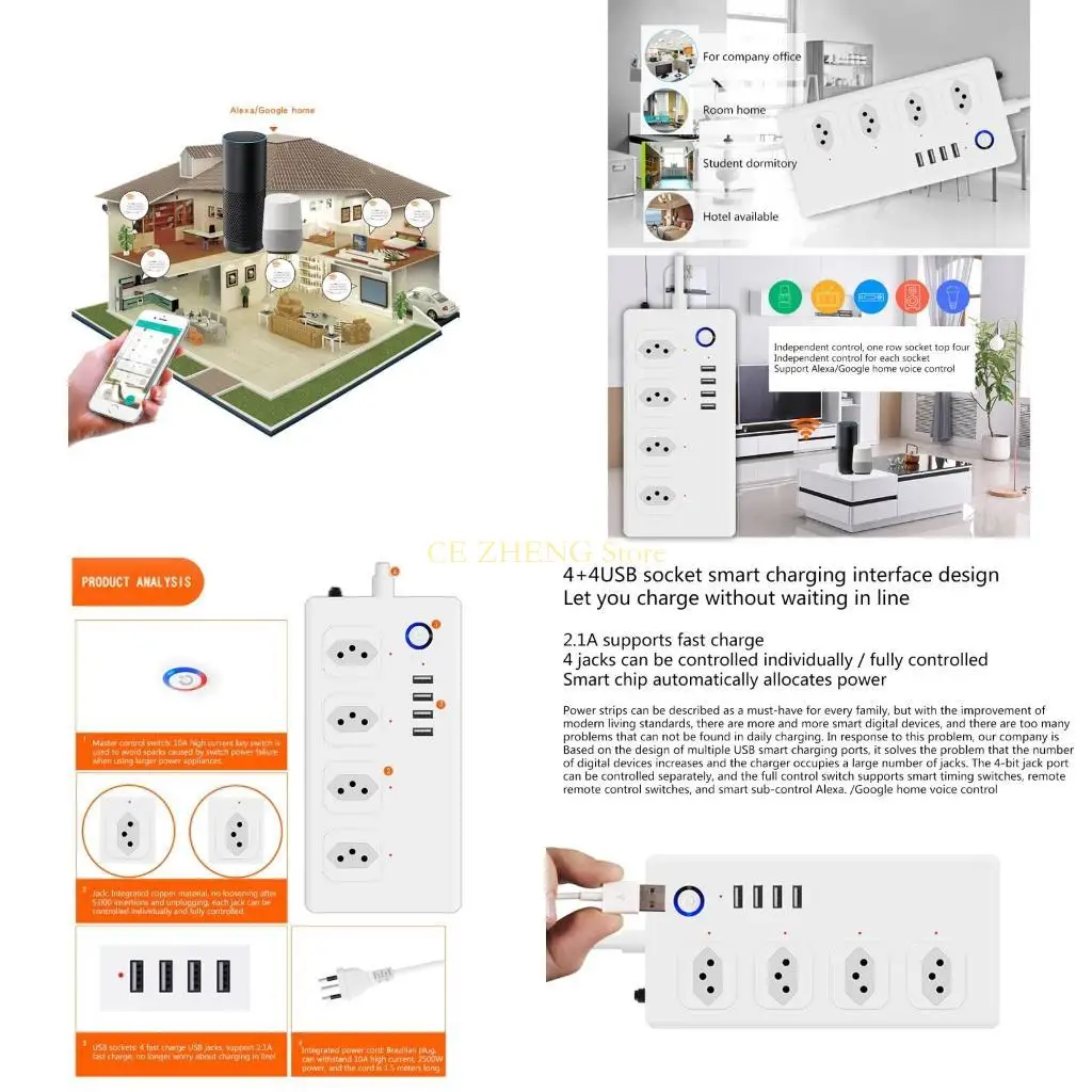 

E56B Wifi Remote Control Power Strip with 4 Outputs 4 Ports USB Home Office Use