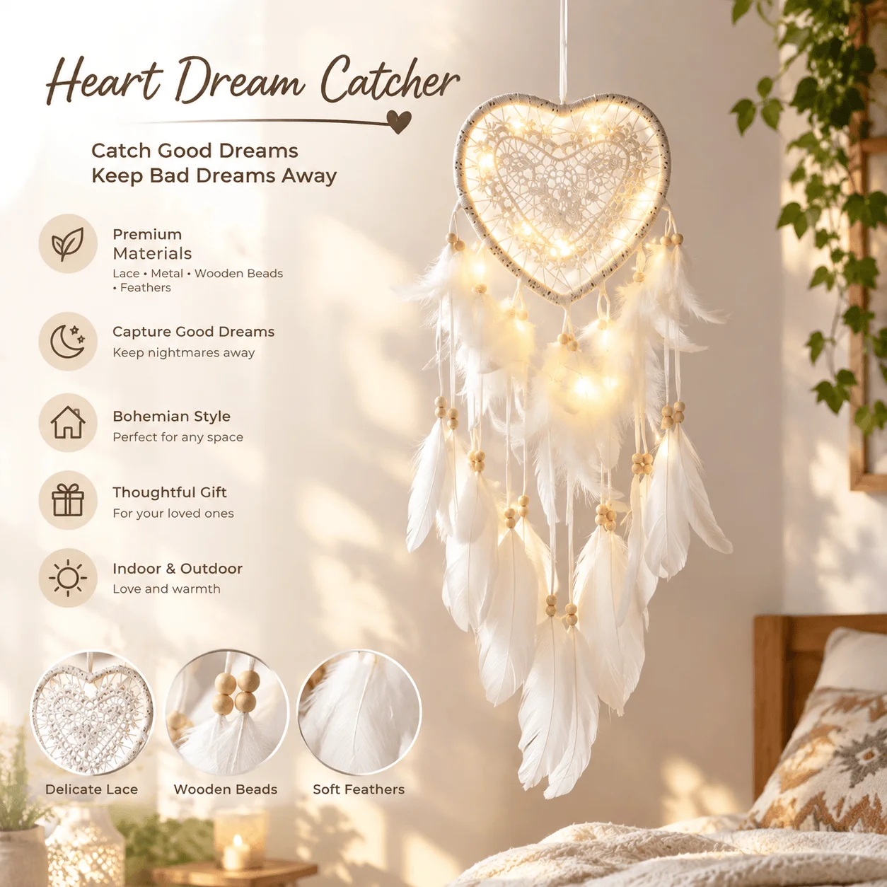 LED Heart Shaped Dreamcatcher with Colorful Lights Hollow Out Creative Design Home Decor Hanging Ornaments Light Up Decoration for Bedroom Party Wedding and Holiday Wall Hanging Art Craft