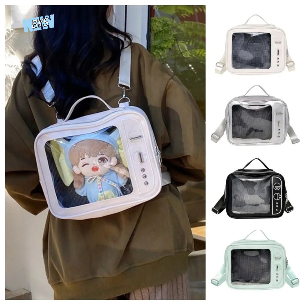 

Fashion PU TV Model Backpack Large Capacity Ulzzang Transparent Layer Ita Bag Crossbody Bag Display Layer Shoulder Bag DIY