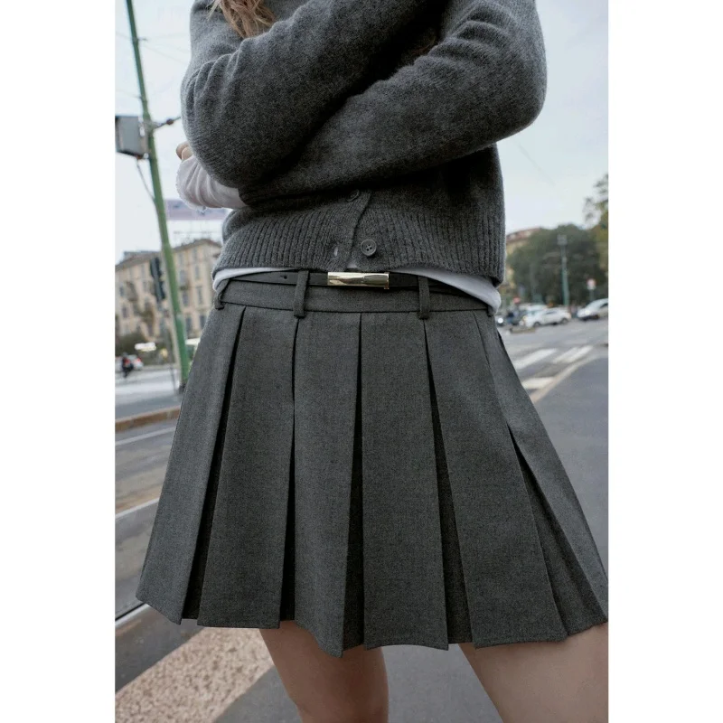 ハイウエスト A ライン スカート パンツ レディース スレ カジュアル 新しい冬用 裏地付き ベルト付き プリーツ Ci 通勤 ポリエステル繊維