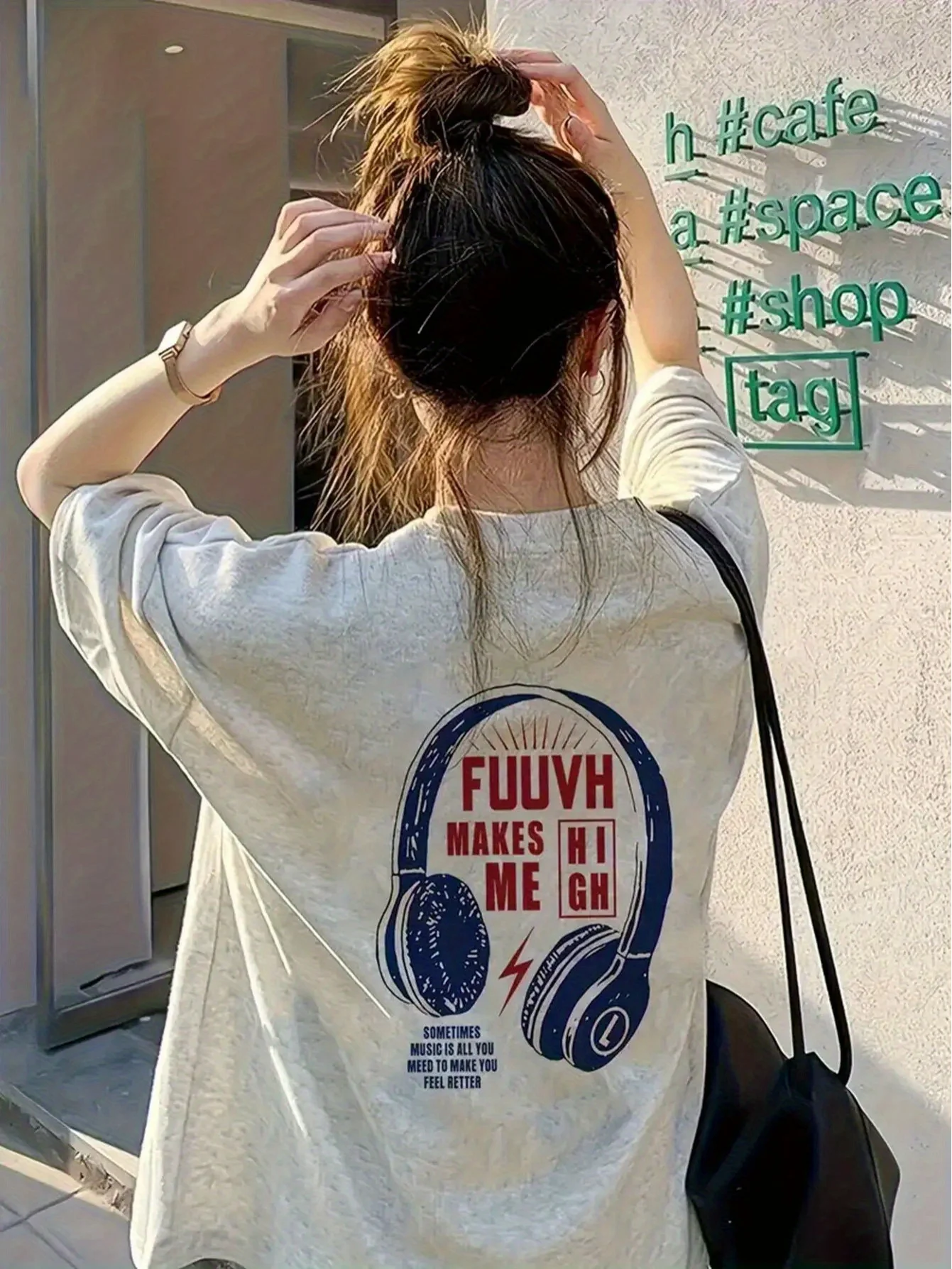2026 Adult Summer Crew Neck T-Shirt Distressed Letter Headset Art Print Breathable Loose Heather Gray Cotton Short Sleeve Wear