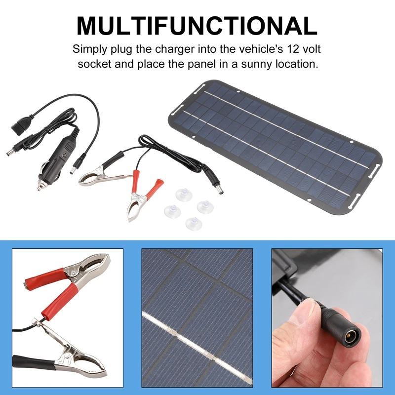 12V 60W Solar Panels Charger Car Motorcycle Kick Scooter Portable Solar Panel Car Charger Battery Efficient Maintenance