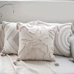 Bohemia Tufted Cushion Cover 45*45cm Geometric Tufted Tassels Throw Pillow Covers Beige Cotton Home Decorative Cushions for Sofa