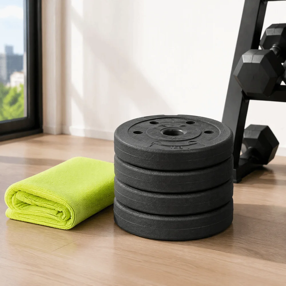 Solid black weight plate Barbell Weight Plate Coated Surface Round Shape Cast Iron Weight Plate Weight Marked