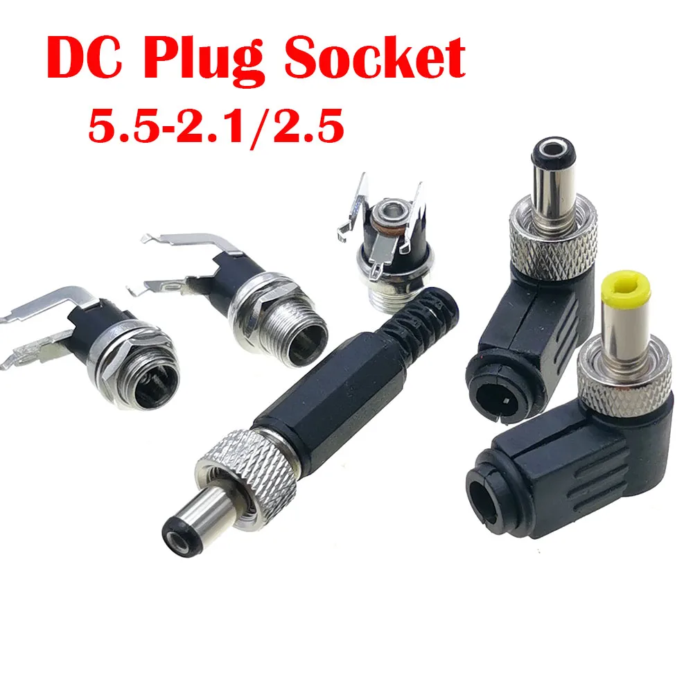 

1pcs Lockable 5.5x2.1/5.5x2.5 mm DC Male Power Plug 90 Degree Bent Needle Female Socket with Screw Nut Locking Connector