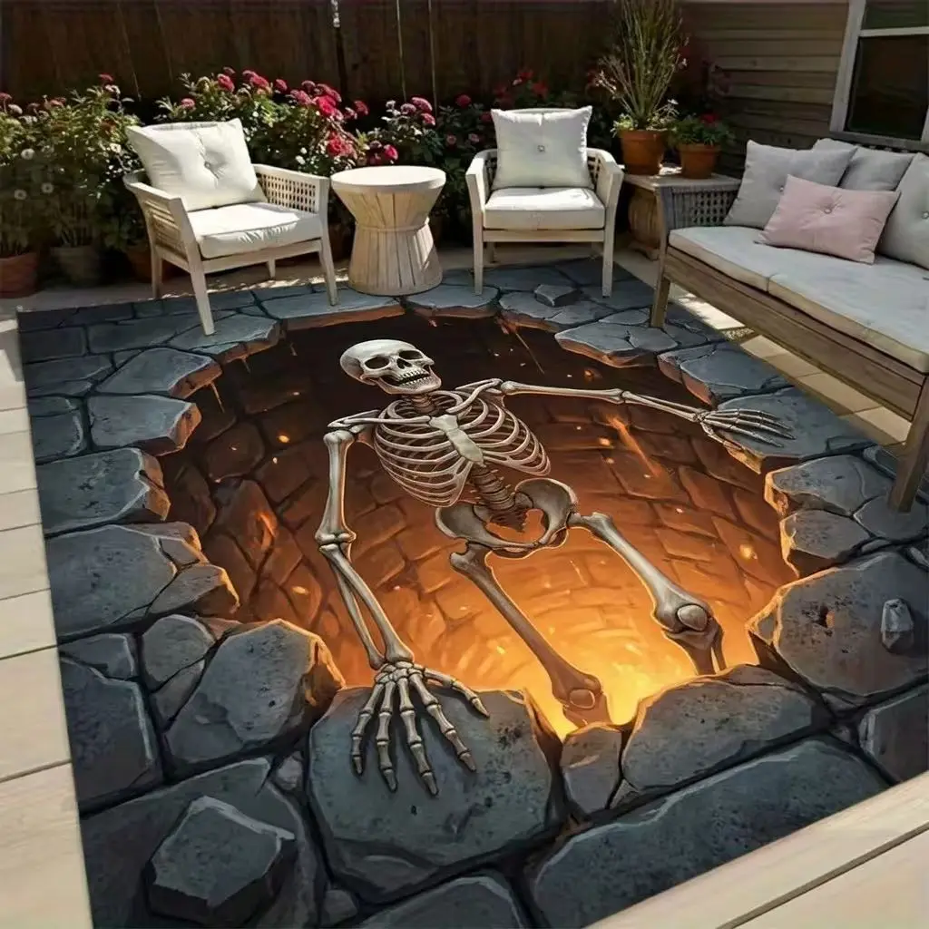 Extra Large Area Rug for Living Room and Outdoor Dining, Oversized Square Floor Mat for Gatherings, Doorway and Bathroom, Non-Slip PVC Backing, Exquisite Printed Design