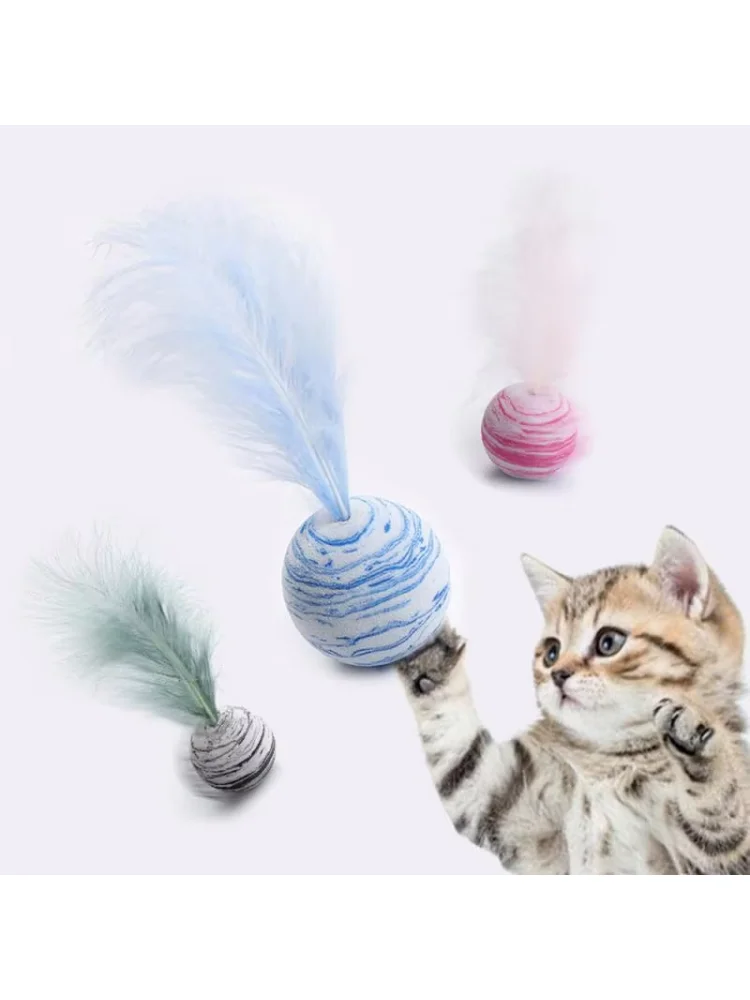 Cat Toy Ball Feather Funny Cat Toy Star Ball Plus Feather Foam Ball Throwing Toys Interactive Toys Pet Supplies Katten Toy
